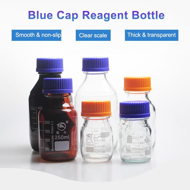 Reagent Bottle with Blue Cap Glass Bottle Chemistry Lab Screw Vial 3