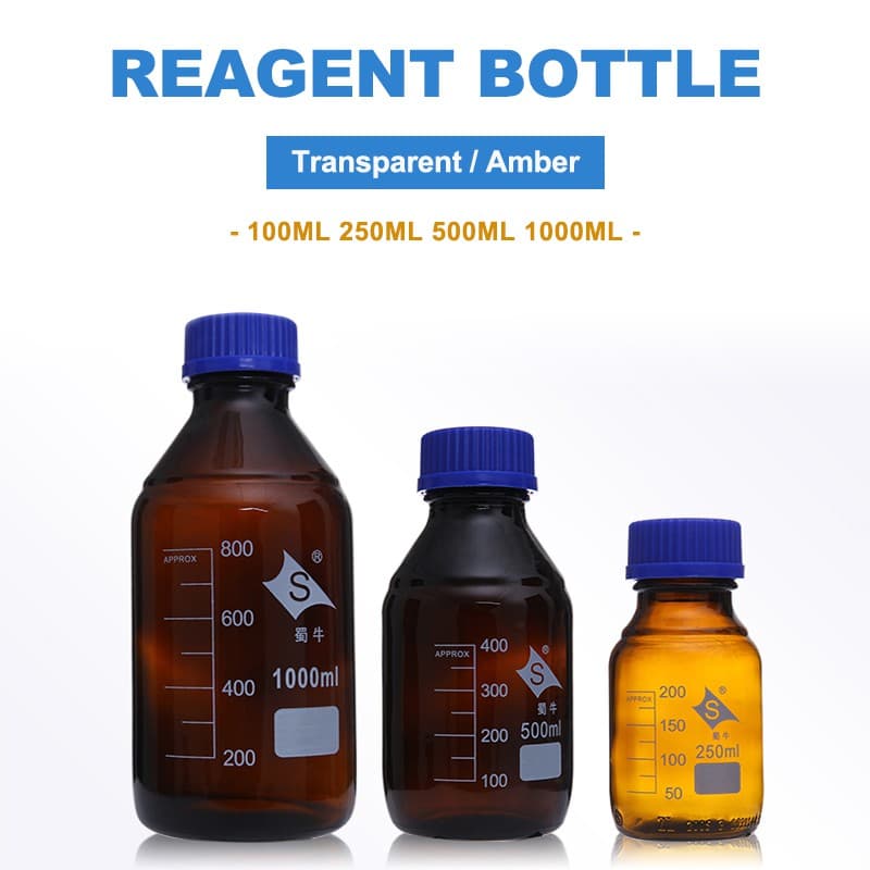 Reagent Bottle with Blue Cap Glass Bottle Chemistry Lab Screw Vial 4