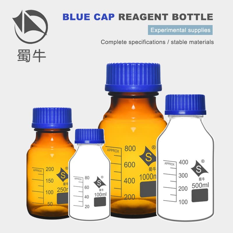 Reagent Bottle with Blue Cap Glass Bottle Chemistry Lab Screw Vial 2