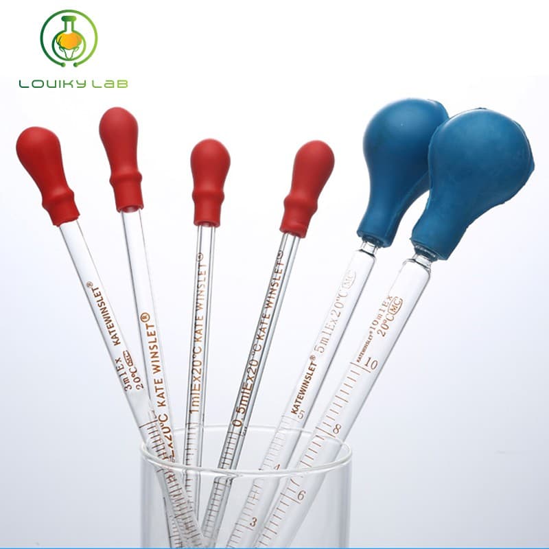 Glass Pipette Measuring Graduated Dropper with Rubber Caps