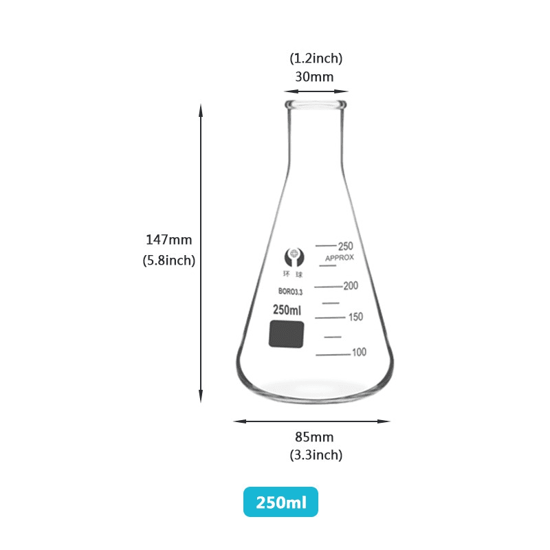 Conical Glass Beaker Narrow Mouth Borosilicate Erlenmeyer Beaker Conical Flask 6