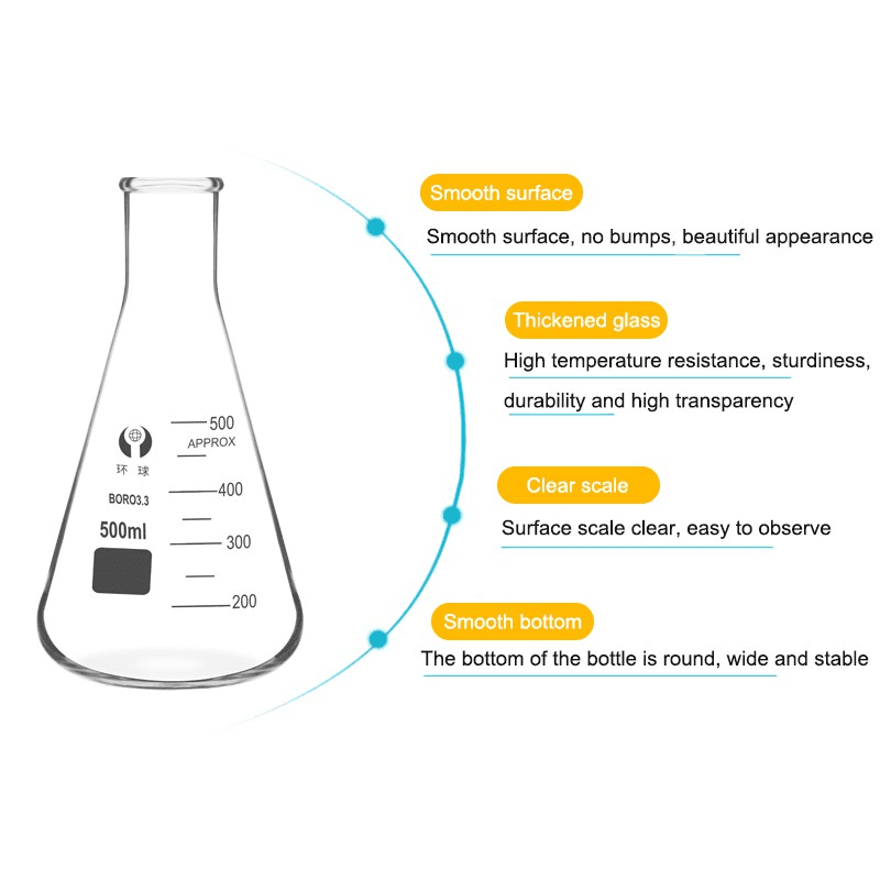 Conical Glass Beaker Narrow Mouth Borosilicate Erlenmeyer Beaker Conical Flask 2