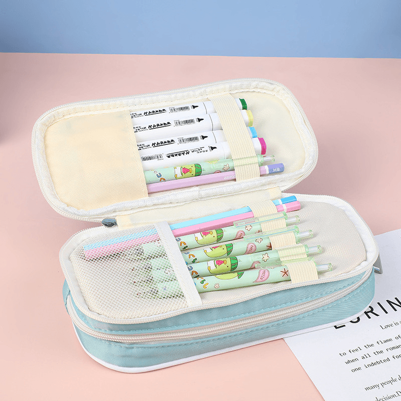 Large Capacity Solid Color Pencil Case for Students 4