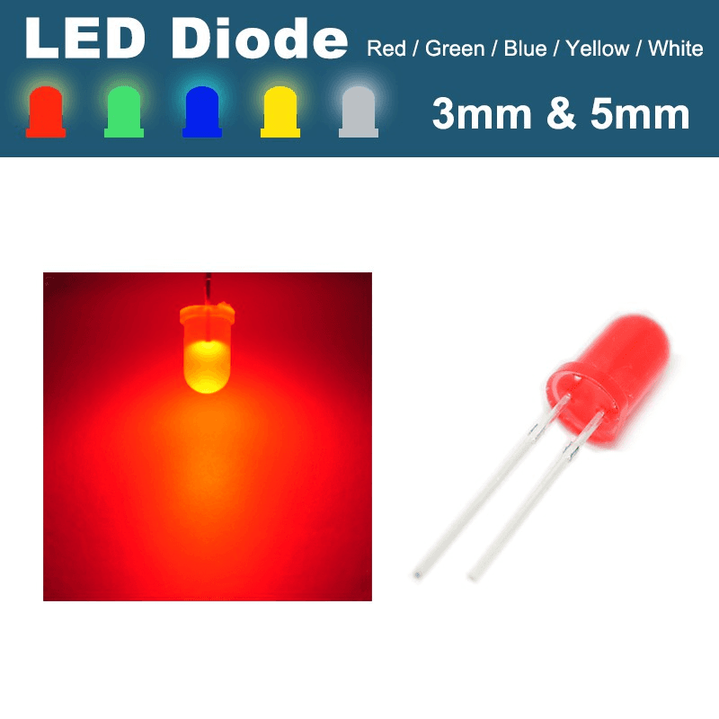 100Pcs LED Light Diode Red/Green/Blue/Yellow/White Kit Light Emitting Diodes 3