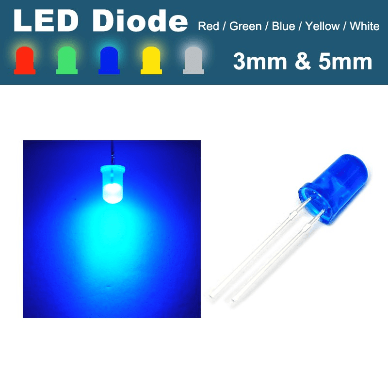 100Pcs LED Light Diode Red/Green/Blue/Yellow/White Kit Light Emitting Diodes 5