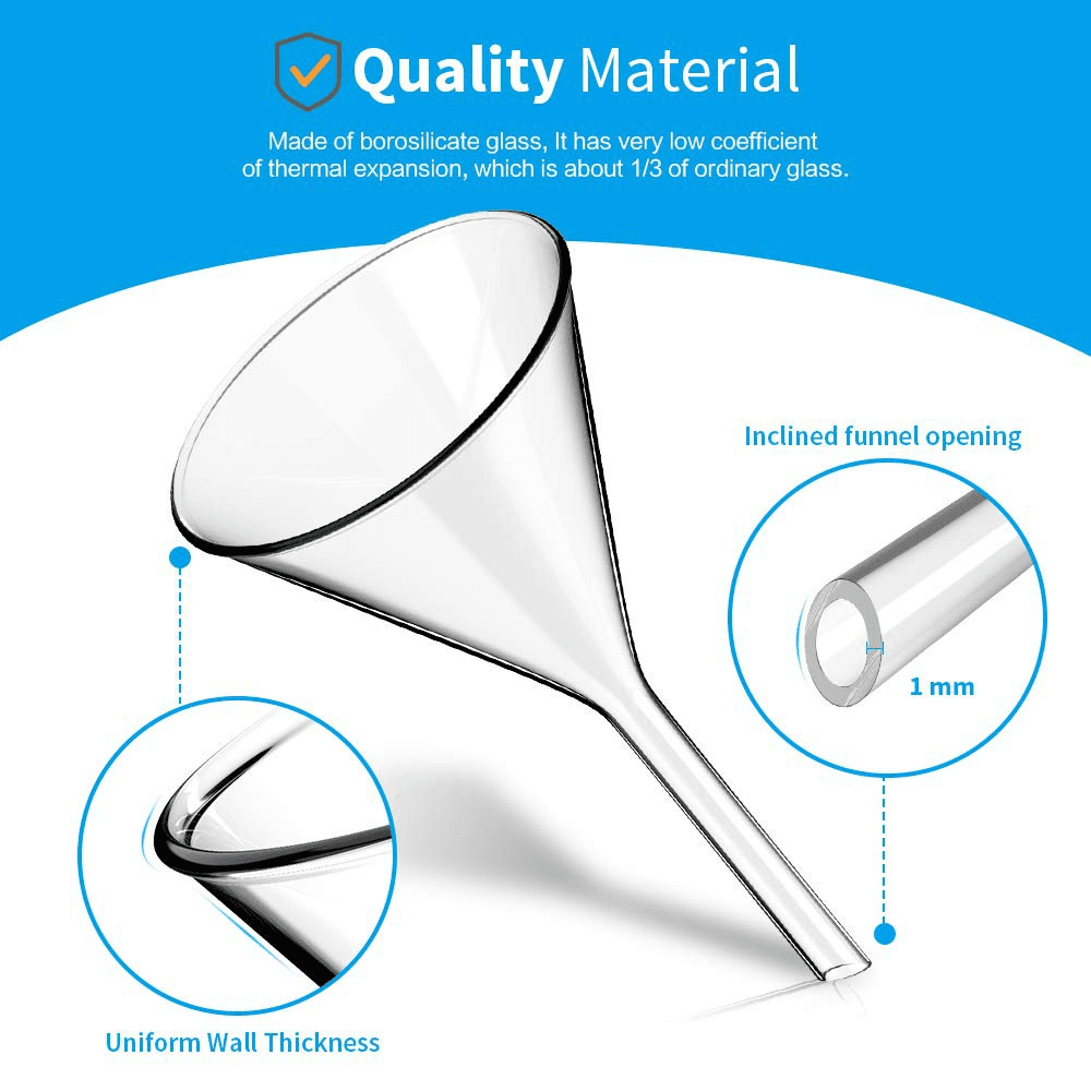40/50/60/90/100mm Glass Funnel Heavy Wall Scientific Borosilicate Glass Funnel for Laboratory 2