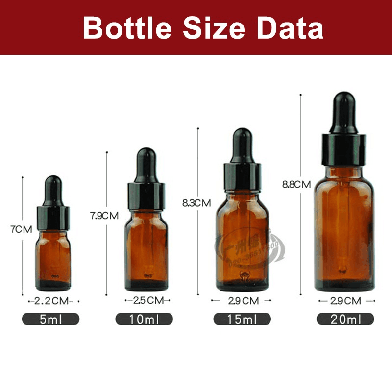 5-100ml Amber Essential Oil Bottle Glass Dropper Bottle Liquid Pipette Empty Bottle 6