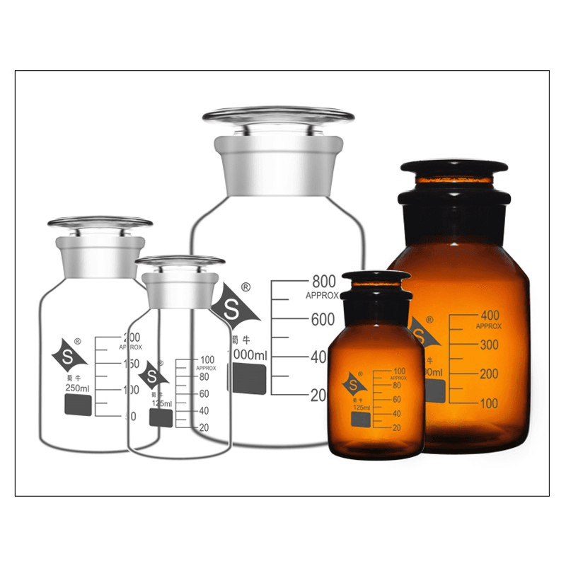 60/125/250/500ml Wide Mouth Reagent Bottle Clear/Amber Lab Storage Bottle Pharmacy Bottle Glassware 5