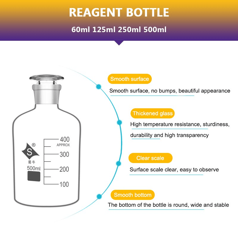60/125/250/500ml Wide Mouth Reagent Bottle Clear/Amber Lab Storage Bottle Pharmacy Bottle Glassware 3