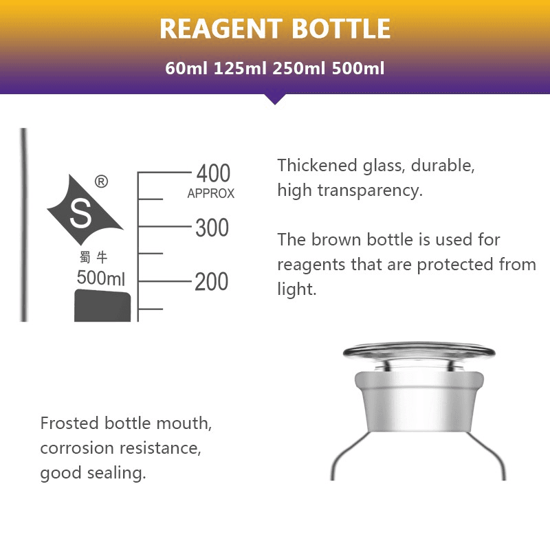 60/125/250/500ml Wide Mouth Reagent Bottle Clear/Amber Lab Storage Bottle Pharmacy Bottle Glassware 4