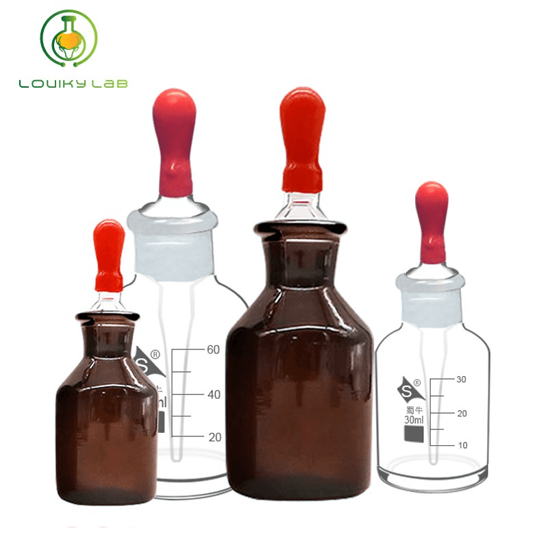 30/60/125ml Glass Dropper Pipette Bottle Transparent & Amber Lab Dropping Bottle with Red Rubber Cap for Laboratory