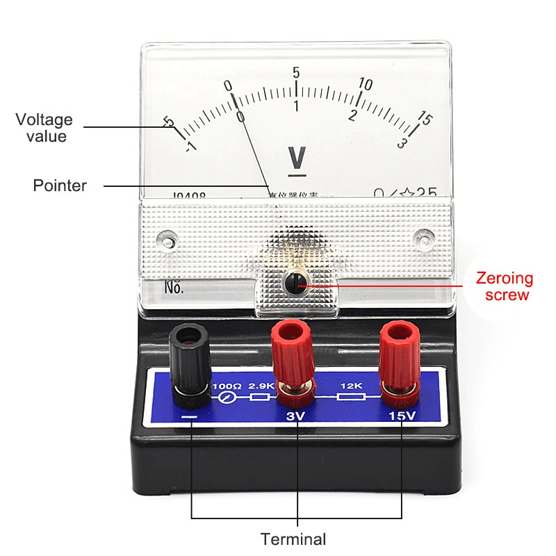 J0408 Pointer DC Voltmeter 3V/15V Physical Electricity Experiment Voltmeter for School Laboratory 3