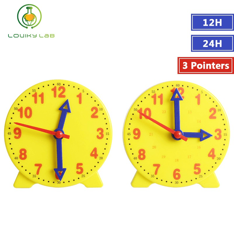 12H/24H Clock Model 3 Pointers Time Teaching Aid Mathematical Tool Linkage Clock Teaching Equipment