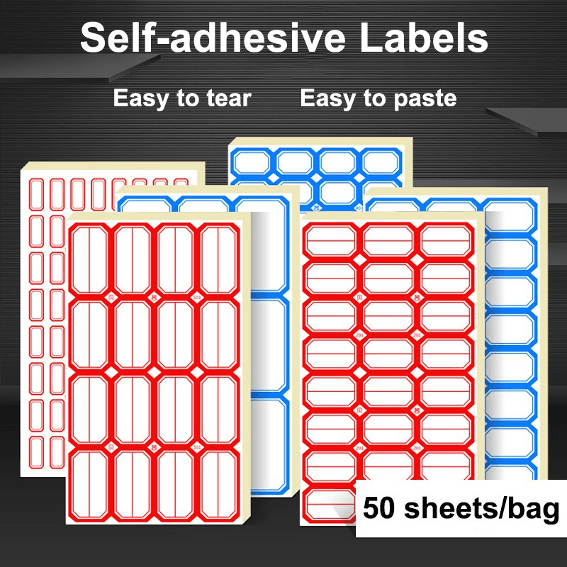 3200Pcs Self-adhesive labels Stickers 50 Sheets Red/Blue Handwritten Stickers for Home School Laboratory 2